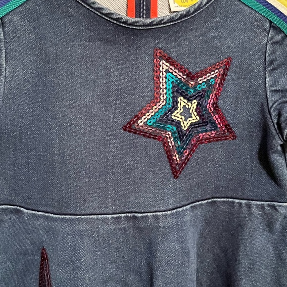 MINI BODEN PRE-LOVED AUTHENTIC DENIM RAINBOW TRIM & SEQUIN DESIGN SWING DRESS - Picture 11 of 17